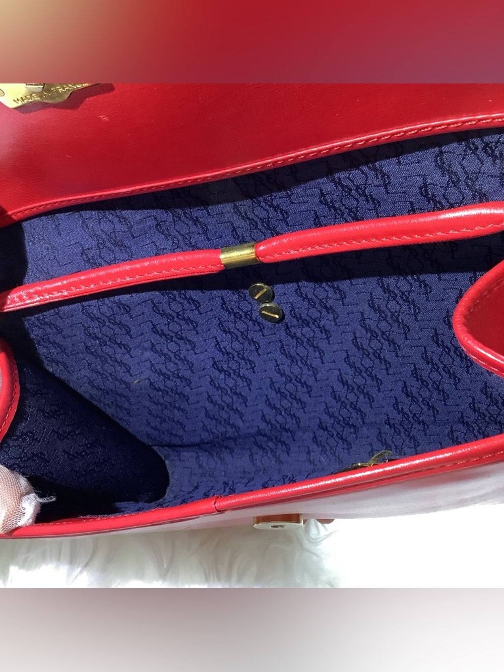 Yves Saint Laurent Vintage Red Leather Crossbody with Gold YSL Accent - Picture 6 of 11